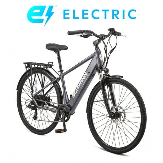 Schwinn 700c Bay Ridge Hybrid Electric Bike for Adults, 7 Speeds, 250w Ebike Motor, Gray