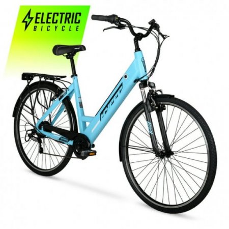 Hyper Bicycles E-Ride 700C 36V Electric Commuter E-Bike for Adults, Pedal-Assist, 250W Motor, Blue