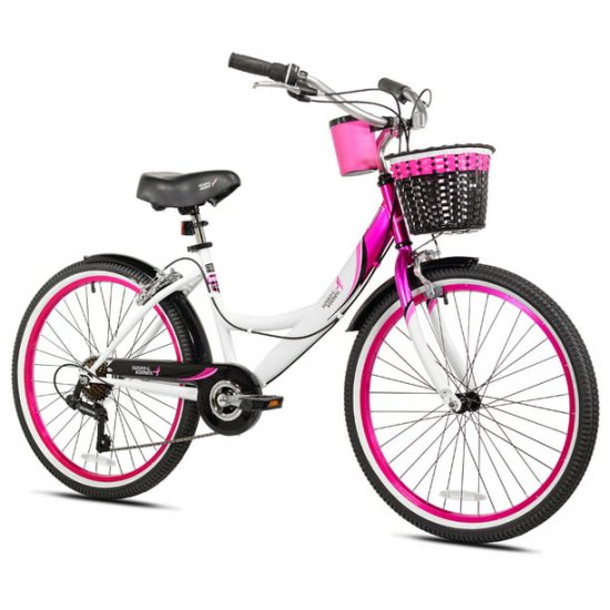 Susan G. Komen 24 In. Multi-Speed Cruiser Girl\'s Bike, Pink, White and Black