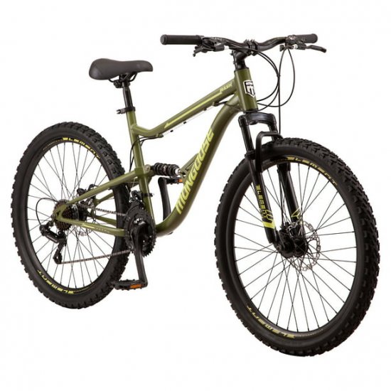 Mongoose Bash Suspension mountain bike, 21 speeds, 26-inch wheels, green