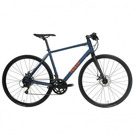 Decathlon Triban RC120, Aluminum Road Bike Flat Bar Disc Brakes, 700c, 16 Speed, Medium, Blue