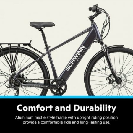 Schwinn 700c Bay Ridge Hybrid Electric Bike for Adults, 7 Speeds, 250w Ebike Motor, Gray