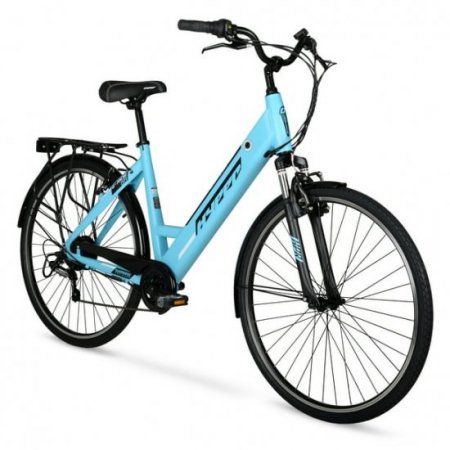 Hyper Bicycles E-Ride 700C 36V Electric Commuter E-Bike for Adults, Pedal-Assist, 250W Motor, Blue