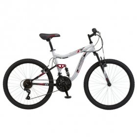 Mongoose Ledge 2.1 Mountain Bike, 24-inch wheels, 21 speeds, boys frame, Silver/Red