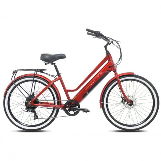 Kent Bicycle 26\" 350W Adult Pedal Assist Cruiser Electric Bicycle, Red