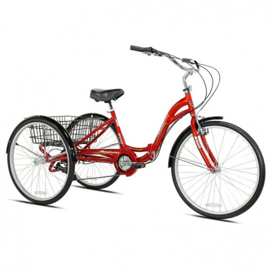 Kent Bicycles 26\" Monterey 7-Speed Folding Unisex Adult Tricycle, Red