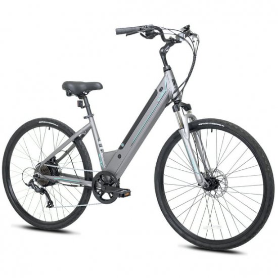 Kent Bicycles 700C 350W Adult Pedal Assist Step-Through Comfort Electric Bicycle, Gray