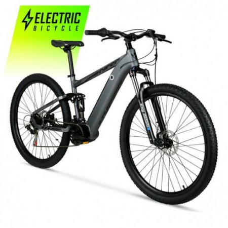 Hyper Bicycles E-Ride 29" 36V Electric Mountain Bike for Adults, Pedal-Assist, 250W Mid-Drive E-Bike Motor, Grey