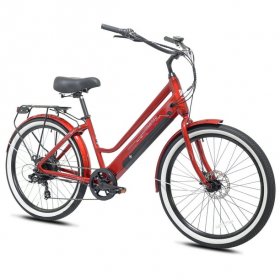 Kent Bicycle 26" 350W Adult Pedal Assist Cruiser Electric Bicycle, Red