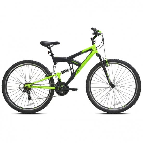 Kent Bicycles 29-inch Men\'s Iron Rock Full Suspension Mountain Bike, Black and Green