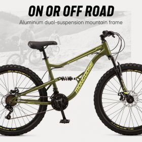 Mongoose Bash Suspension mountain bike, 21 speeds, 26-inch wheels, green