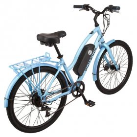 Schwinn 26" EC1 Electric Cruiser Bike for Adults, 7 Speeds, 250w Motor, Blue Ebike