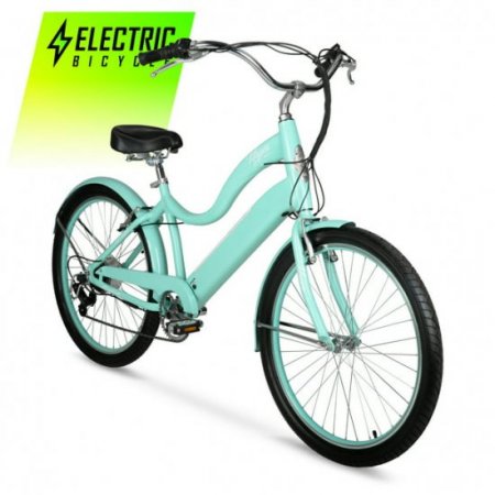 Hyper Bicycles E-Ride 26" Ladies 36V Electric Cruiser E-Bike for Adults, Pedal-Assist, 250W Motor, Turquoise