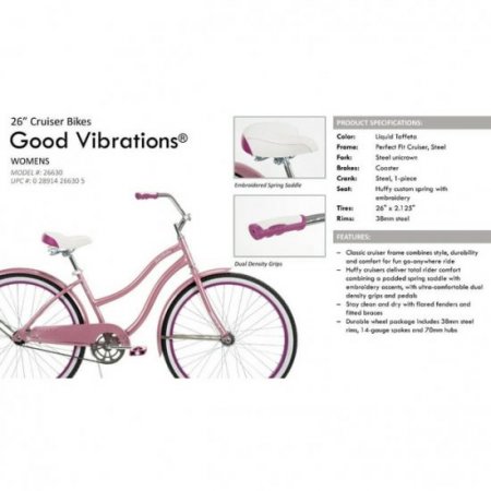 Huffy 26630 26 in. Good Vibrations Womens Cruiser Bike, Pink-One Size