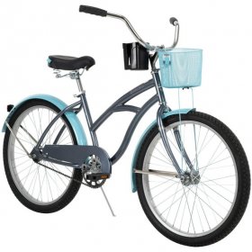 Huffy 24 Inch Carlisle Girls Comfort Cruiser Beach Bike, Gray