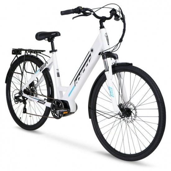 Hyper Bicycles E-Ride 700C 36V Electric Commuter E-Bike for Adults, Pedal-Assist, 250W Mid-Drive Motor, Matte White